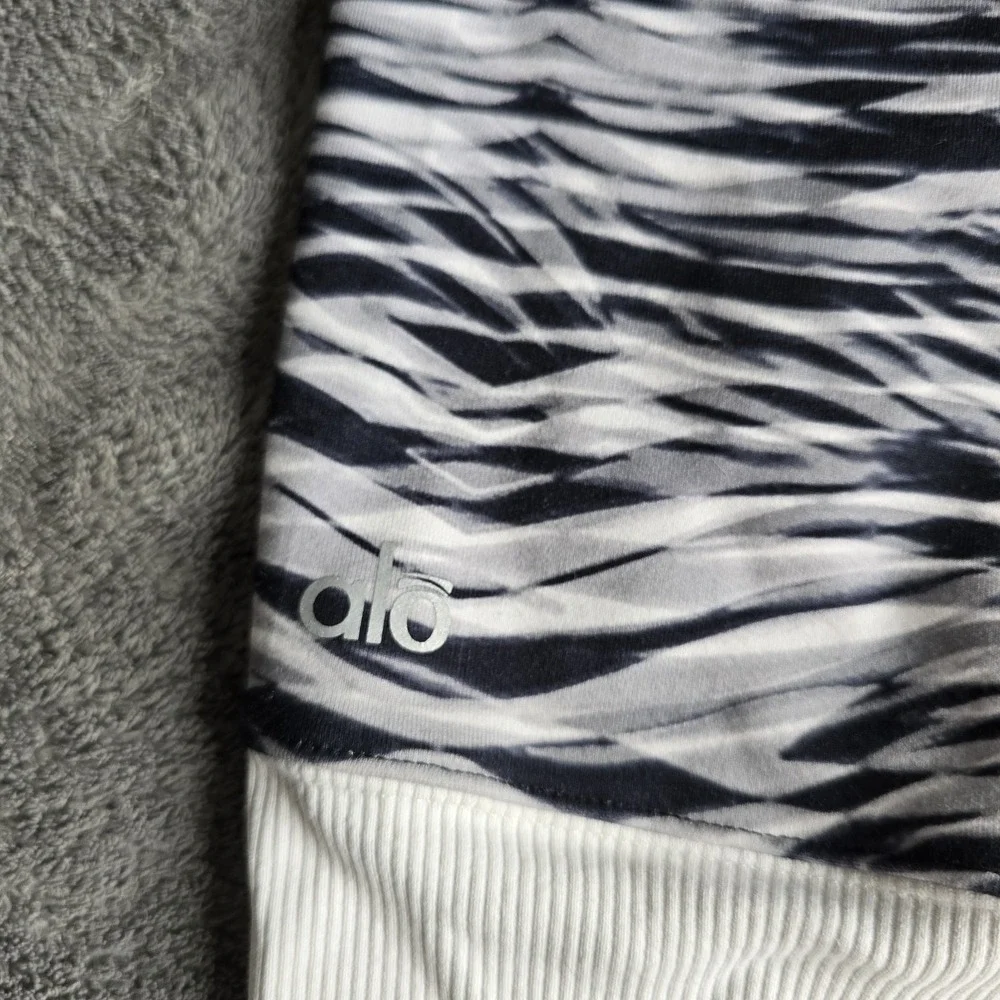 Alo Yoga Goddess Leggings Womens M/L Navy Wave Color Block Ribbed Ruched READ